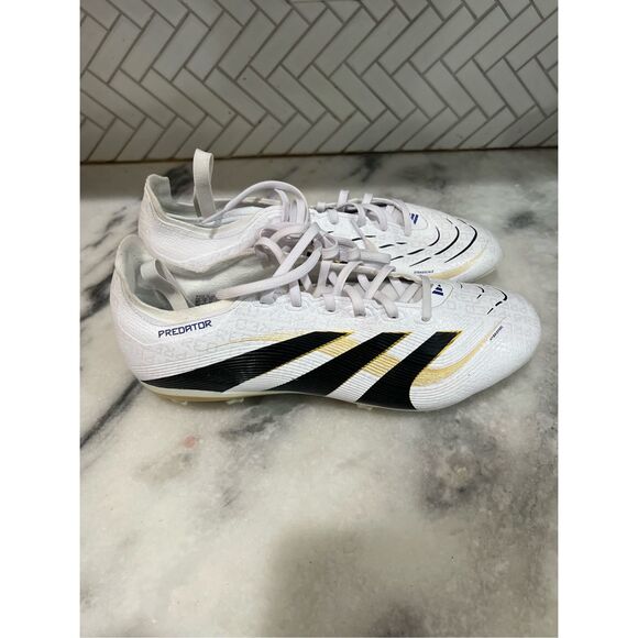 Adidas Predator Firm Ground Cleats Size 9.5 White Black Gold Soccer FXG Men - Picture 1 of 9